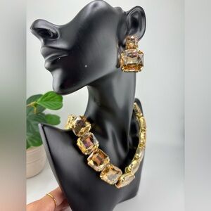 Gold Crystal Statement Necklace & Earring Set